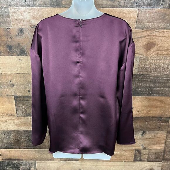 Alfani Blouse Top Bateau Neck Berry Jam Purple Zippered Back Side Slits Medium - Picture 12 of 15